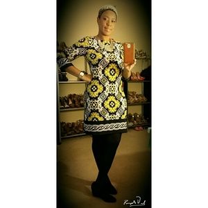 Navy, Yellow & White Shift Dress