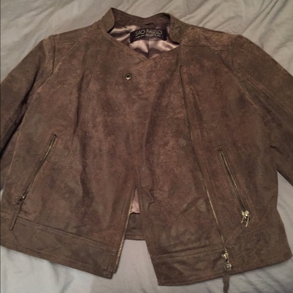 Leather jacket, zip up.