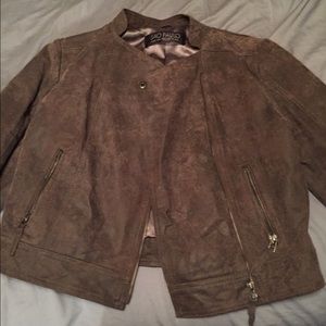 Leather jacket, zip up.