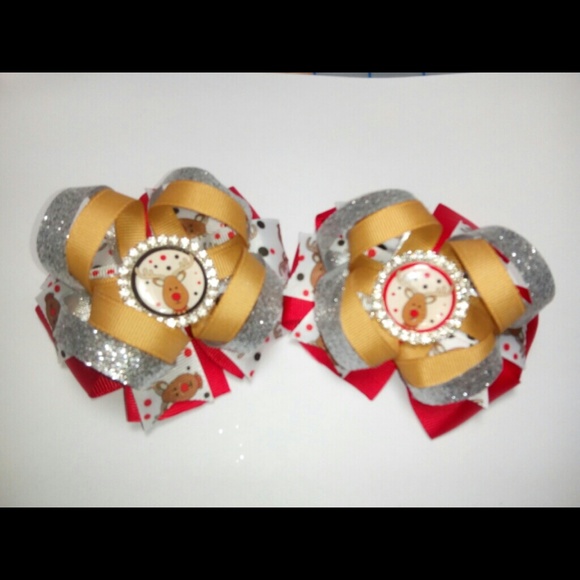 Set (2) 4.5" reindeer Christmas bows - Picture 1 of 1