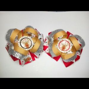 Set (2) 4.5" reindeer Christmas bows