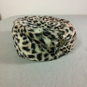 Leopard Print Vintage Pill Box Hat W/ Jeweled Pin.