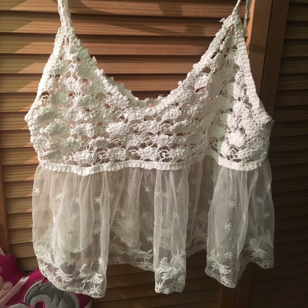 White crotchet Bralette with flowly trim