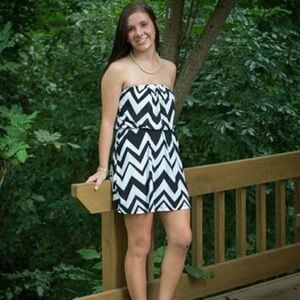Black and white chevron strapless dress.