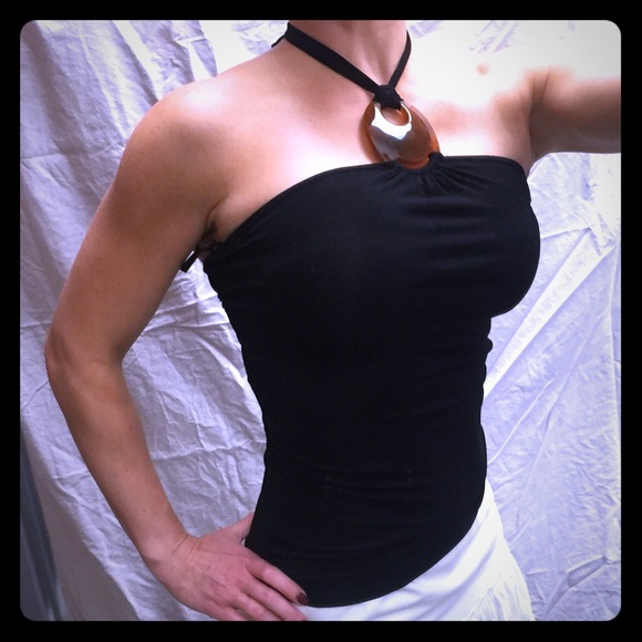 Super stretchy black halter with accent at top