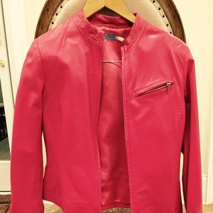 Genuine leather pink jacket