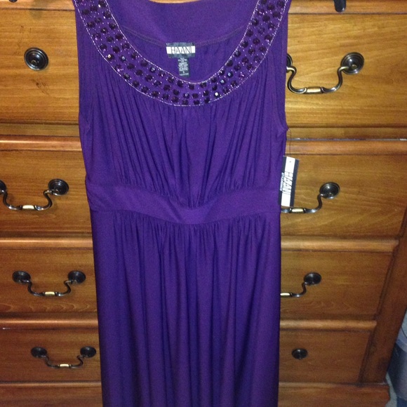 Purple evening dress.