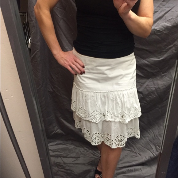 White tiered skirt with jewel embellishment