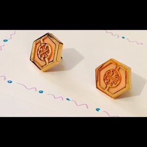 Tory Burch Pink and Gold Stud Earrings