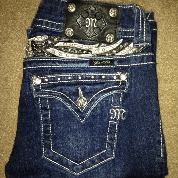 Miss Me Black/Silver Leather Hot Angel Wing Jeans