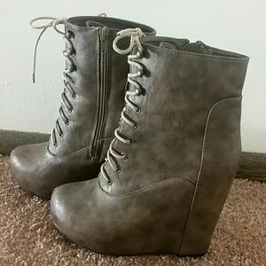 Brown lace up booties