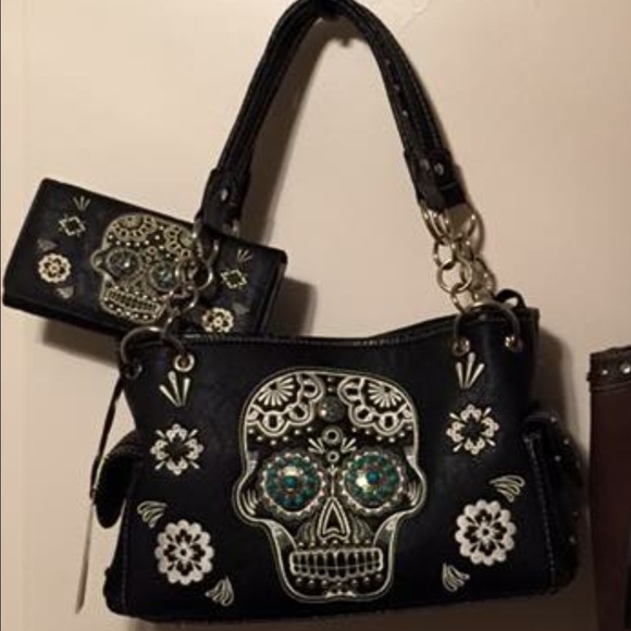 Western purse set w/ sugar skull