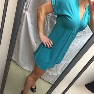 Casual turquoise V neck low bust dress