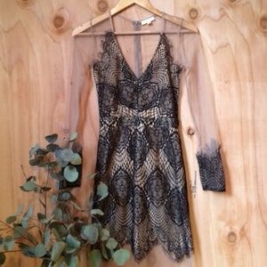 Long Sleeve Black Lace Mesh Antigua Dress