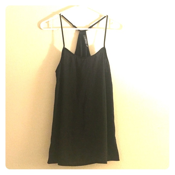 Black silky racetrack tank.