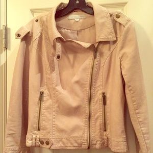 Taupe leather (faux) motorcycle jacket