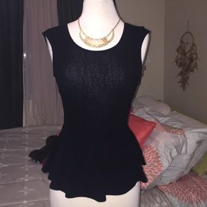 Black Peplum Shirt With Red Bow On Back