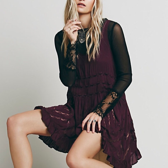 Free people voile and lace trapeze slip blackberry
