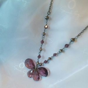 Lavender Glass & Black Bead Dainty Silver Necklace