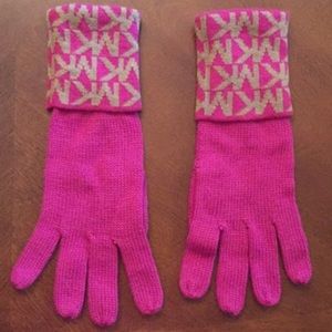Fuchsia and tan Michael Kors gloves
