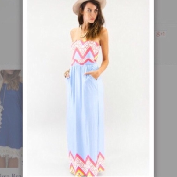 Strapless baby blue chevron comfy dress!