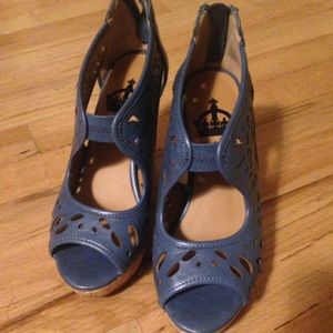 Adorable blue wedges with a wrap around design