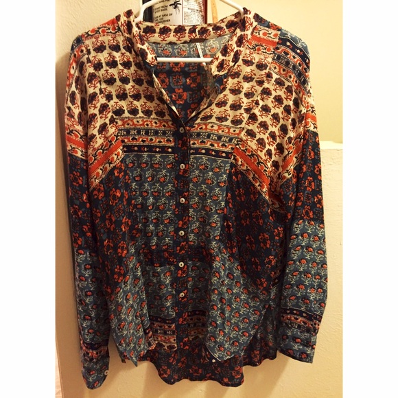 Free People Button Down Print Blouse