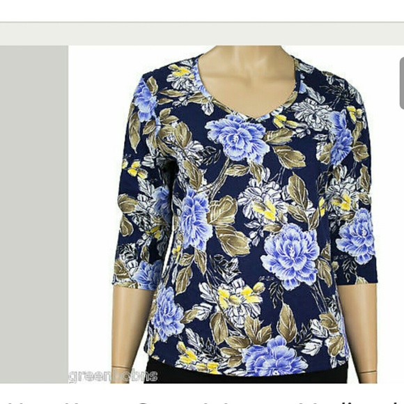 New Karen Scott Woman Medieval Blue Floral Print