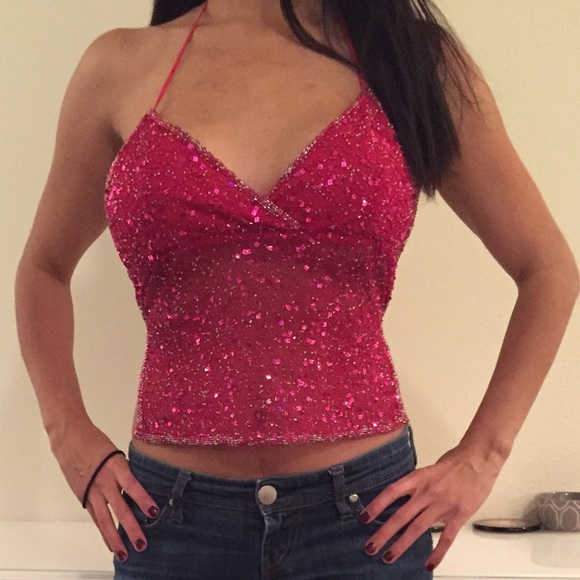 Pink Beaded Sequin Top