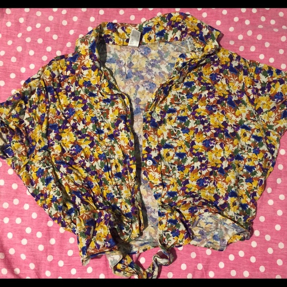 American Apparel Flowery crop button Up Shirt