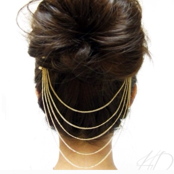 🦋HP🦋Gold Hair Combs w/ Draping Chain Jewelry - Picture 2 of 4