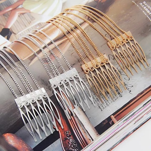 🦋HP🦋Gold Hair Combs w/ Draping Chain Jewelry - Picture 4 of 4