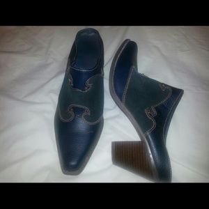 Blue and Grey cowboy boot mules