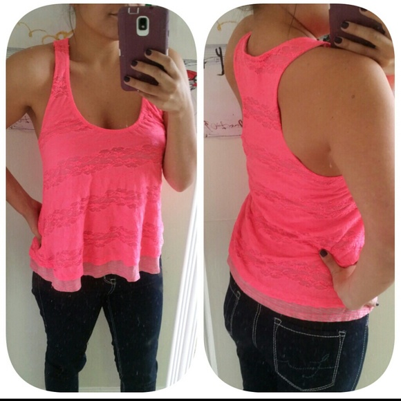 Pink Razor Back Lace Tank! - Picture 1 of 4