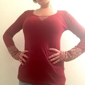 Burnt red thermal long sleeve shirt