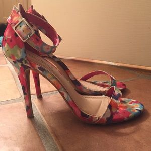 Floral Multicolor Ankle Strap Heels