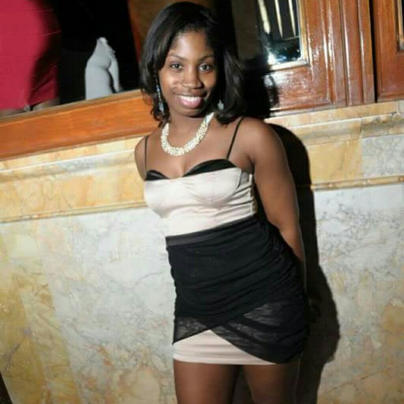 Tan and black mini dress