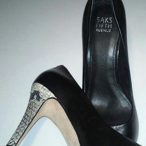 Saks Fifth Avenue Black Leather Selena-Heels