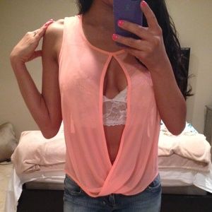 Coral low cut sheer top