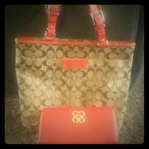 Authentic Coach purse and orange leather wallet