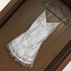 White party girl dress w/ silver sequin bling
