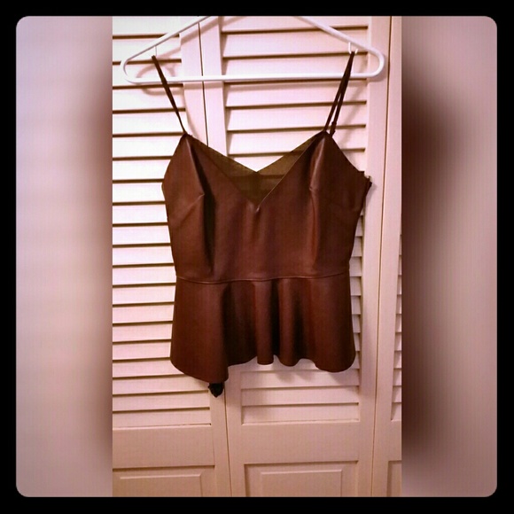 Burgundy faux leather peplum top