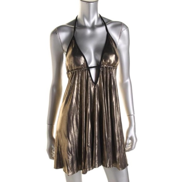 HOTSAUCE STYLE Bronze Metallic Halter Party - Picture 1 of 2