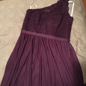 David's Bridal Plum F15711 lace one shoulder dress