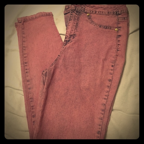 Acid wash high waist pink skinny jeans