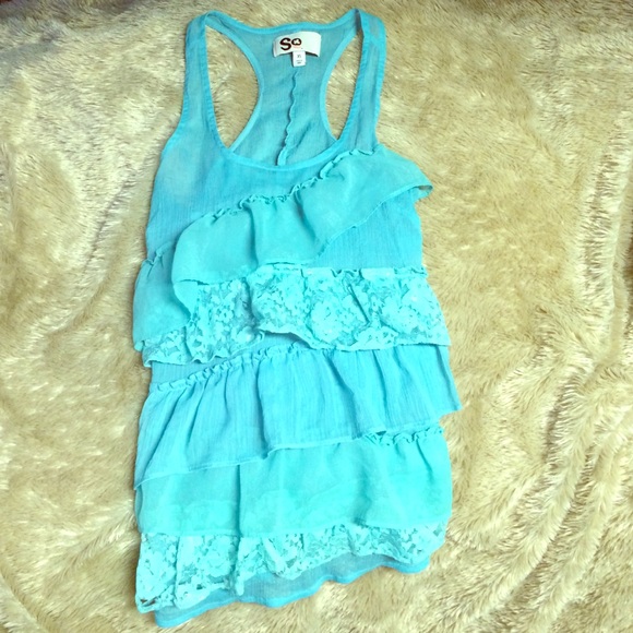 Blue tank top with frills - Picture 1 of 2