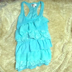 Blue tank top with frills