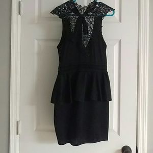 Crochet neck body con peplum dress