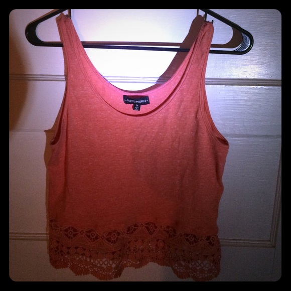 Coral pink crop lace tank top