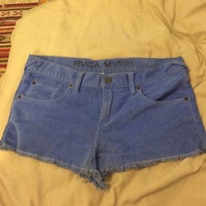 Blue corduroy RVCA cutoff shorts